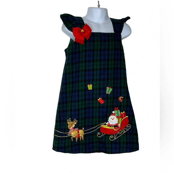 Vintage Rare Editions black watch plaid Santa appliqué jumper sz 6 Christmas - Picture 1 of 3